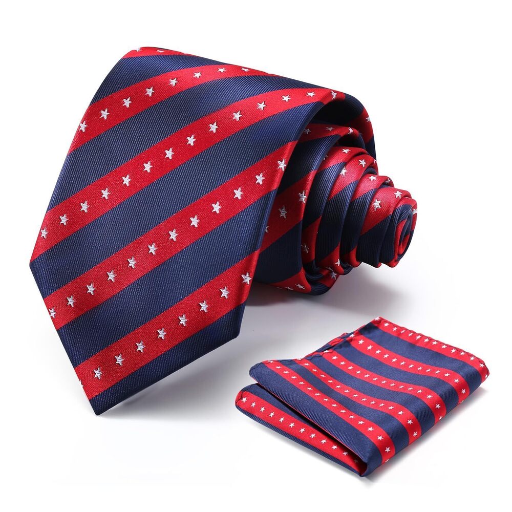 4692 American Flag Tie Set 3.27" 8.3CM USA Flag Neckties and Pocket Square